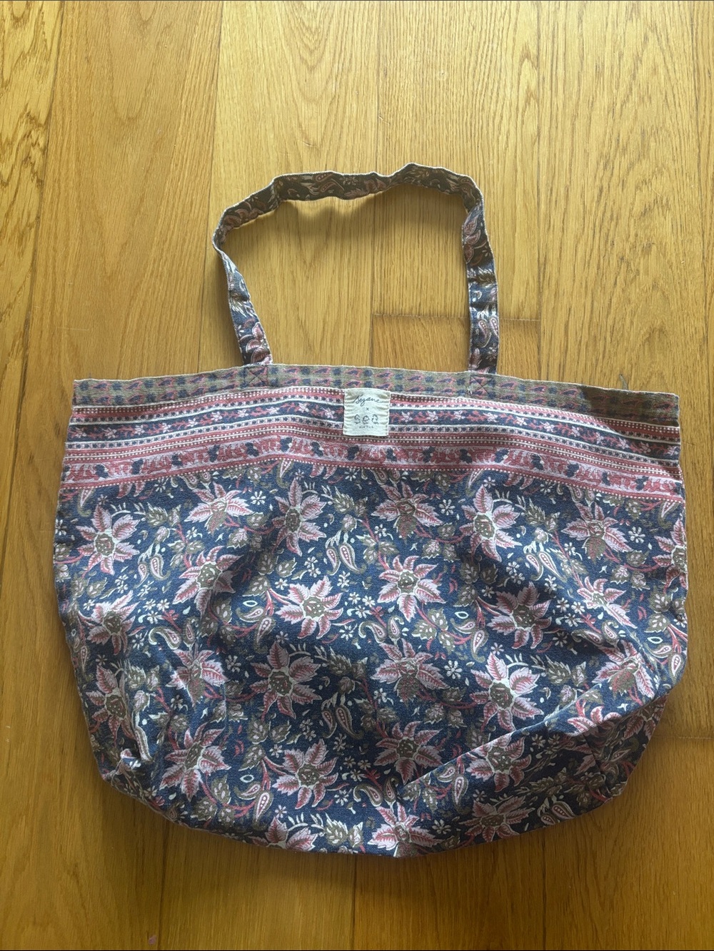 Sezane x SEA NY Floral Cotton Tote in Navy and Pink
